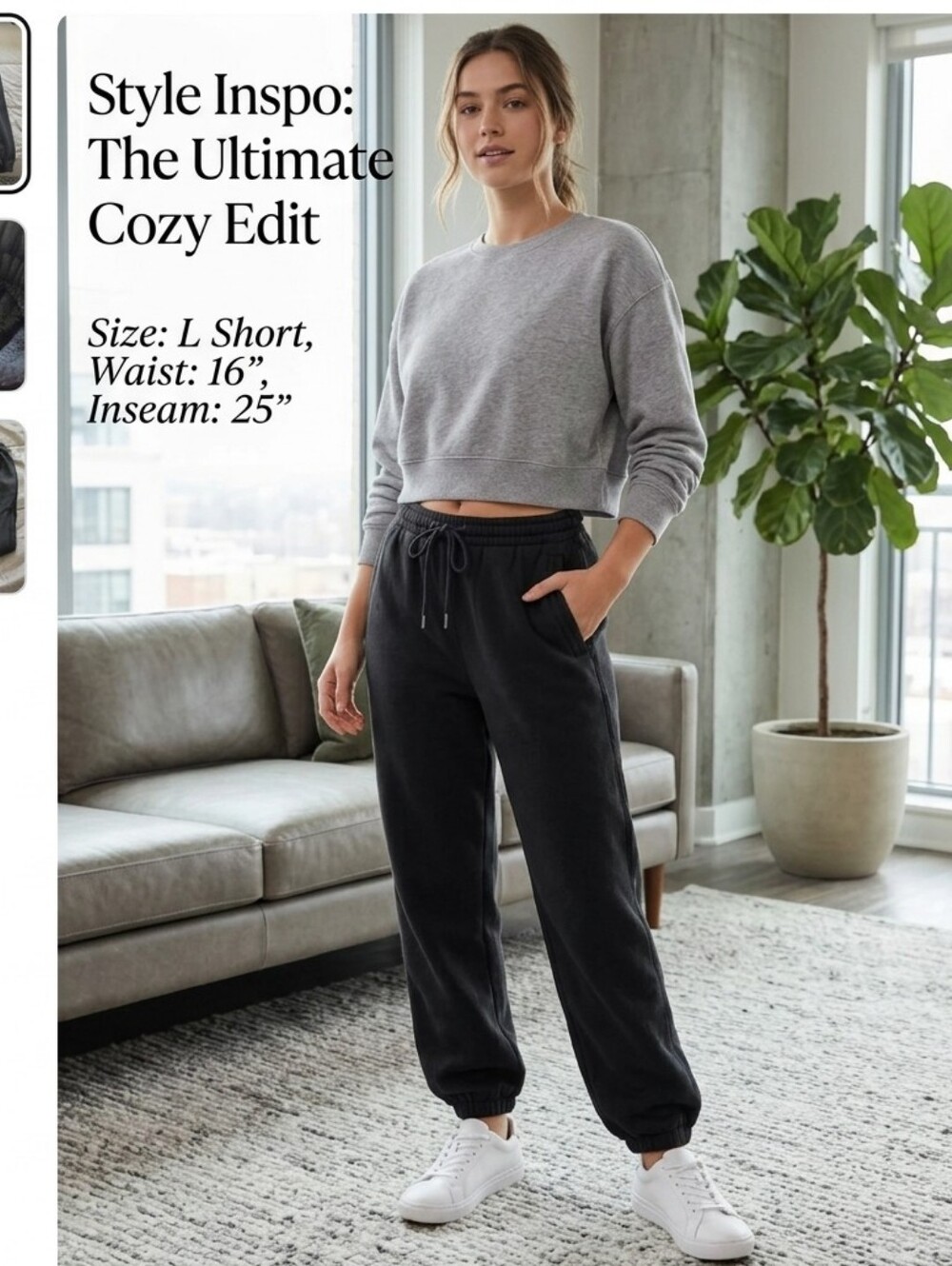 Aerie Black High-Waisted Fleece Joggers - Size Large Short